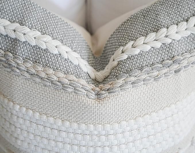 Gray Boho Throw Pillow Cover 22x22, Grey Decorative Accent Pillow for Couch, Square Woven Textured Pillowcase, Modern Farmhouse Pillow for Bed, Bohemian Pillow Cover (Pack of 1)