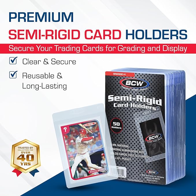BCW Semi Rigid Card Holder #1 | 400 Pack | Semi Rigid Card Sleeves for Grading Submissions | Protective Holders for Sports & Trading Cards