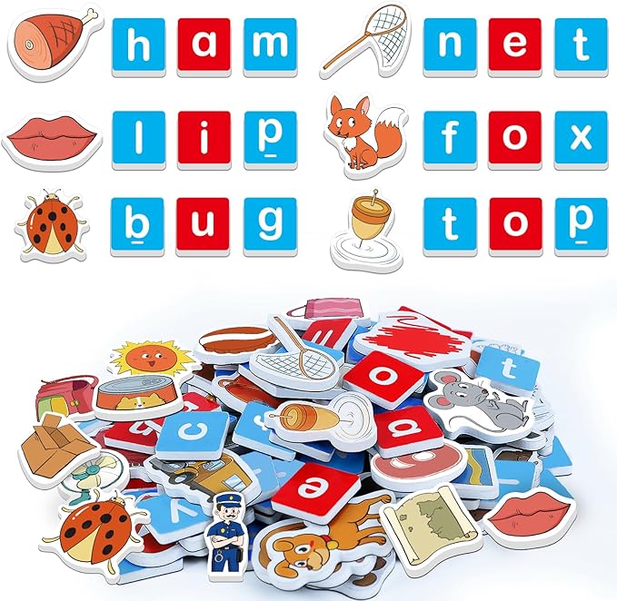 Magnetic Letters & CVC Word Games, Phonics Games, Alphabet Learning Toys, Refrigerator Fridge ABC Magnets for Kids, Speech Therapy Toys for Toddler, Spelling Reading for Preschool Classroom
