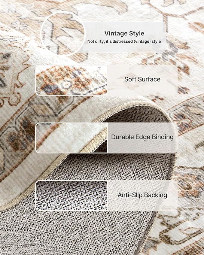 AMADA HOMEFURNISHING 2x5 Washable Runner Rug, Low-Profile Kitchen Rugs with Non-Slip Backing & Durable Edge Binding, Vintage Entryway Runner Rug for Bedroom & Hallway
