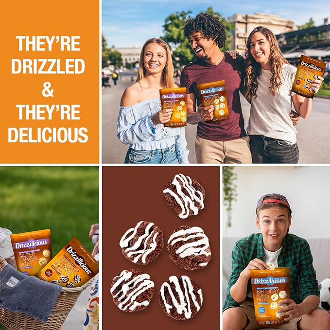 Drizzilicious Mini Flavored Rice Cakes Cookies & Cream - Rice Crisps, Healthy Snack for Adults and Kids, Vegan, Gluten Free Snack, Allergen Free, Only 90 Calories Per Bag - 0.74 oz (Pack of 10)