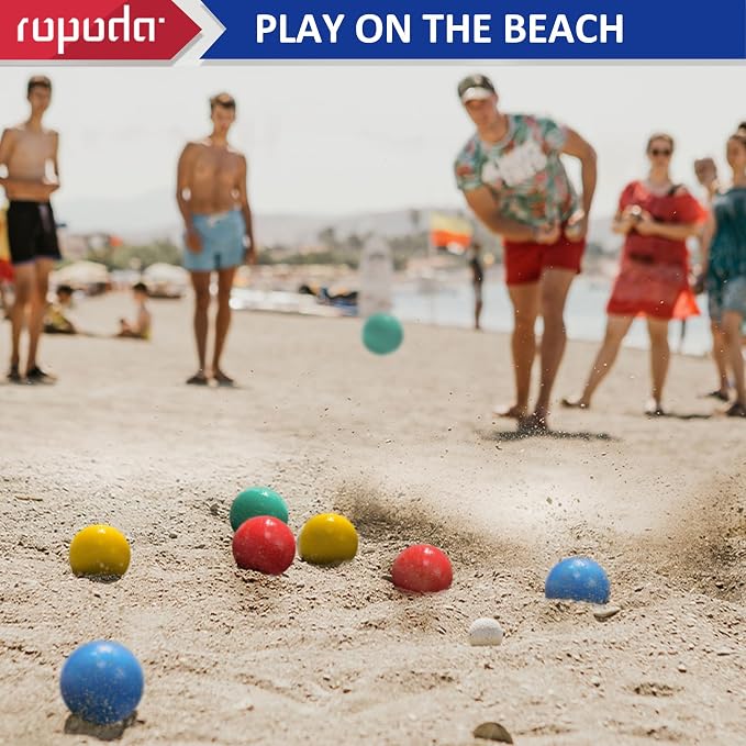 ropoda 100mm Bocce Ball Set, Lighter Bocce Ball for Beginners with 8 Balls, Pallino, Case and Measuring Rope for Backyard/Beach/Lawn, Composite Plastic for Kids Teens Beginners
