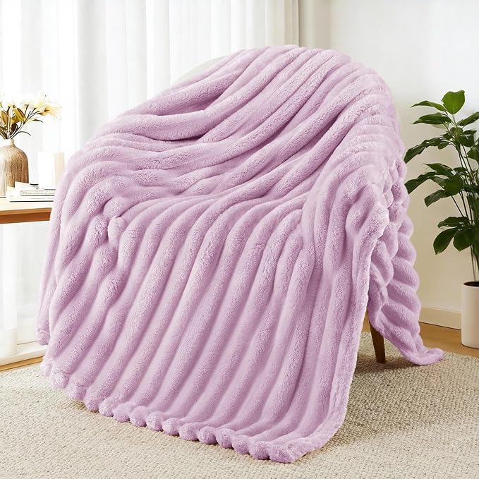 Exclusivo Mezcla Striped Fleece Throw Blanket for Couch, Sofa, Bed, 50"x60" | Soft Breathable Cozy Bed Blankets, Lightweight Plush Fluffy Fuzzy Jacquard Decorative Blankets