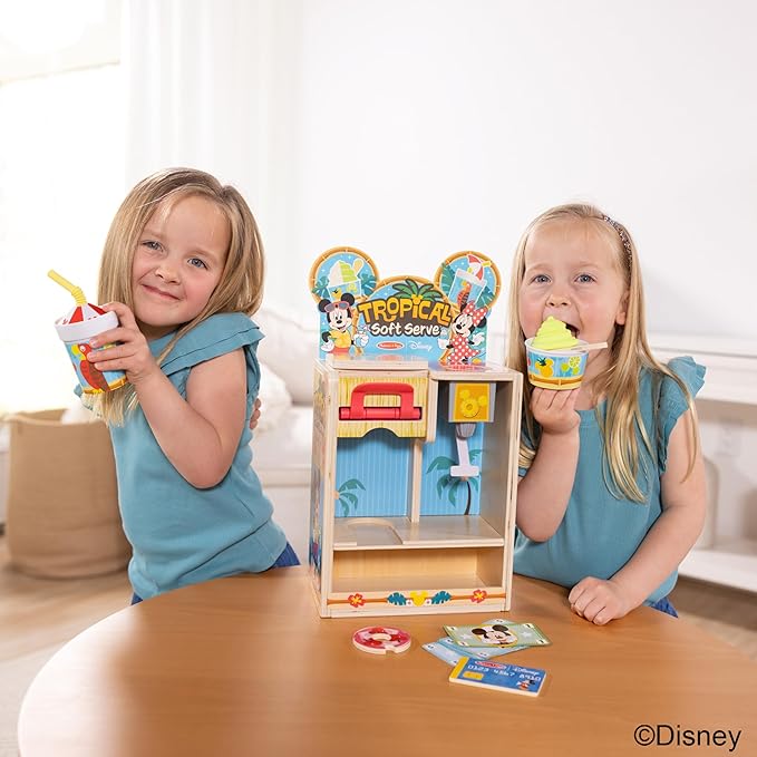 Disney Tropical Soft Serve Ice Cream Wooden Play Food Set – 23 Pieces | Mickey Mouse, Minnie, Wooden Toy for Boys and for Girls 3+ - FSC Certified