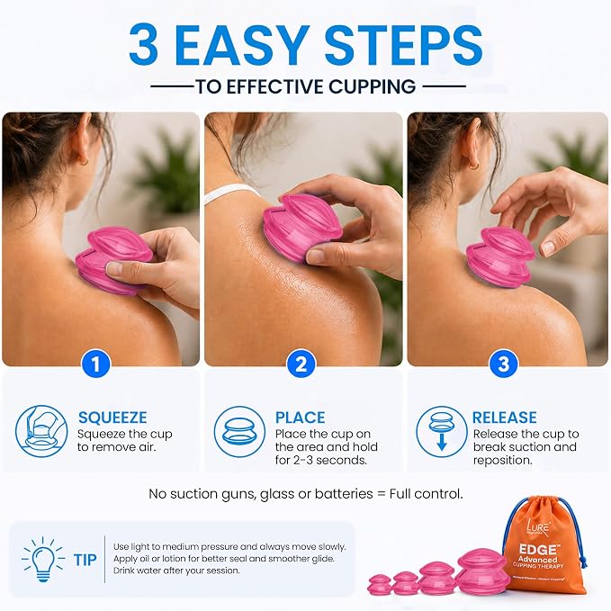 Silicone Cupping Therapy Set Professional Massage Cupping Cups for Cupping Therapy 4 Cup Kit for Massage, Myofascial Release, Cellulite Reduction (Lure Pink)