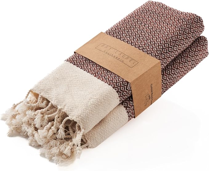BAY LAUREL Turkish Hand Towel – Pack of 2 | Soft & Absorbent Decorative Towels for Bathroom, Hand, Face, Hair, Gym, Yoga, SPA, Kitchen & Tea | Boho Decor (Orange, Diamond 16x40 Inches (Set of 2)