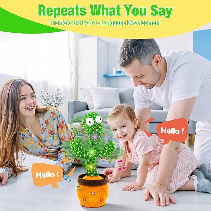 Ayeboovi Baby Toys Dancing Talking Cactus, Mimicking Recording Cactus Toy Repeats What You Say, Volume Adjustable Toddler Toys Singing Cactus with 120 Songs, Tummy Time Toys for Kids Boys Girls