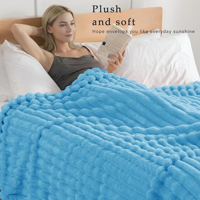 Exclusivo Mezcla Striped Fleece Throw Blanket for Couch, Sofa, Bed, 50"x60" | Soft Breathable Cozy Bed Blankets, Lightweight Plush Fluffy Fuzzy Jacquard Decorative Blankets