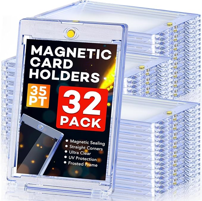 ZENOWICK 32ct Magnetic Card Holders, 35pt One Touch Card Holder, U-V Protection Hard Plastic Case for Trading Cards, Display Case for Sports, Baseball, Football, Game Cards