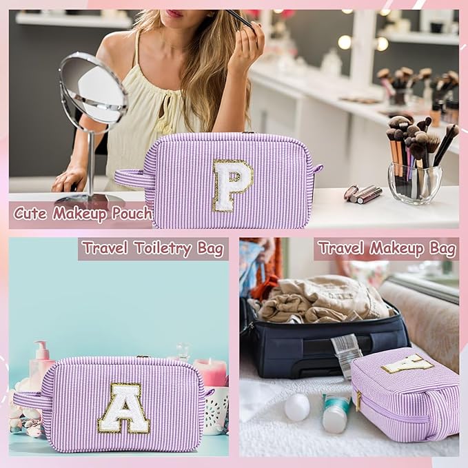 YOOLIFE Travel Makeup Cosmetic Bag - Personalized Monogram Cute Initial Makeup Bags Cosmetic Toiletry Bag Pouch Make Up Case for Women Her Best Friend Friendship Teacher, Birthday Gifts for Women V