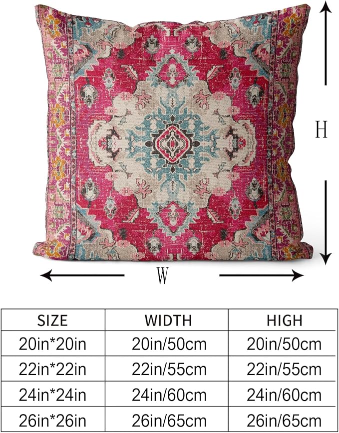 Snycler Boho Throw Pillow Covers 24x24 inch Set of 2 Boho Rug Carpet Double Sided Pattern Cotton Soft Pillow Case Cushion Cover Pillowcase for Couch Sofa Bed Decorative (Red)