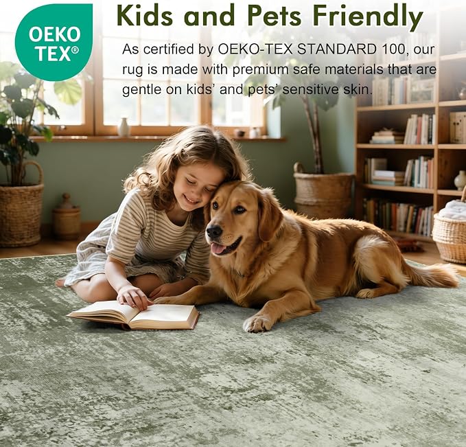 2x6 Ft Washable Runner Rug, Non-Slip Low Pile Hallway Kitchen Area Rug, Soft Long Entryway Floor Mat Abstract Pattern Carpet for Bedside & High-Traffic Areas (Green)