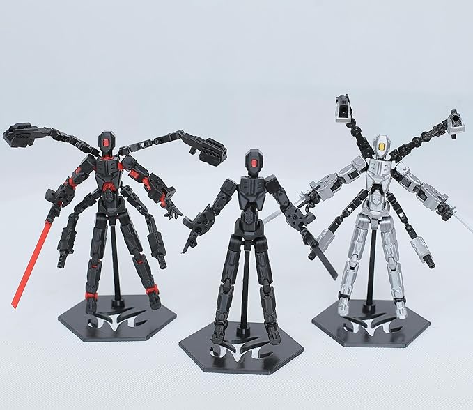 T13 Action Figure Set, 3D Printed Dummy 13, Titan 13 with 6 Arms, T 13 Multi-Jointed Movable, Lucky 13 Robot Desktop Decorations for Game Lovers Toys (Assembly Completed) (Black)
