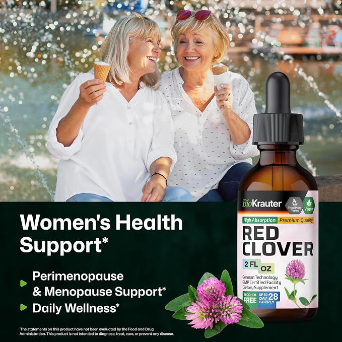 BIO KRAUTER® Perimenopause & Menopause Supplements for Women* - Red Clover Supplement 2 Fl.Oz 28-Day Supply - Vegan Red Clover Extract for Menopause Support & Women's Wellness - Alcohol & Sugar Free