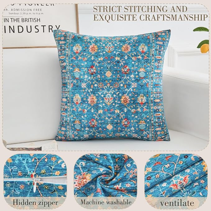 Boho Throw Pillow Covers 18x18 inch Set of 2,Boho Vintage Carpet Pattern Antique Ethnic Decor Double Sided Pattern Cushion Cover Soft Pillow Case Living Sofa Room Bed Square Pillow Cover
