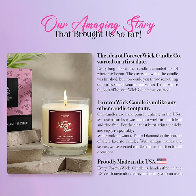 I Love You Surprise Candle with Diamond Inside | Foreverwick Candles | Scented Soy Candles Gifts for Women Anniversary Candle Wax | Romance Candles All-Natural Organic Soy Candle 14oz | 70h