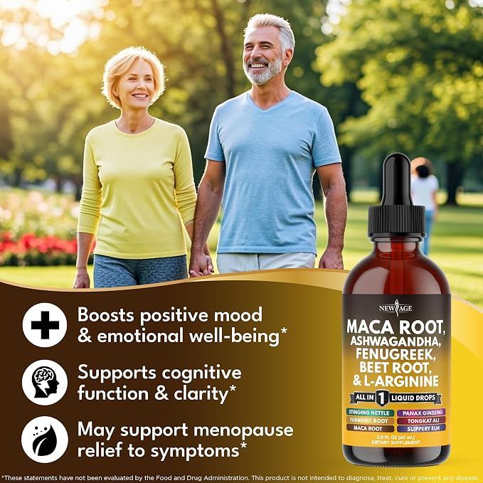 Organic Maca Root Liquid Drops with Ashwagandha, Nettle, Fenugreek, Beet Root and L-Arginine Liquid Multivitamin for Women and Men - 8oz
