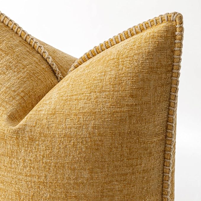 MIULEE Decorative Couch Throw Pillow Covers 16x16 Inch Gold 2 Pack | Mustard Yellow, Farmhouse Pillow Covers with Stitched Edge, Soft Chenille Cushion Cases, for Sofa Bed Living Room Home Decor