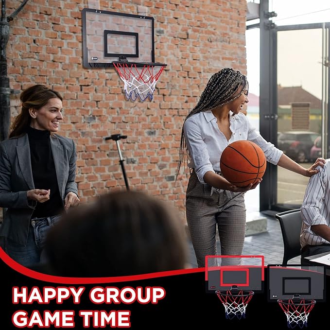 Sosation 2 Pcs Mini Basketball Hoop with 4 Basketball, Sticky Hook, Pump, Indoor No Drilling Basket Ball Hoop Decompress Game for Kid Adult Back to School Gift