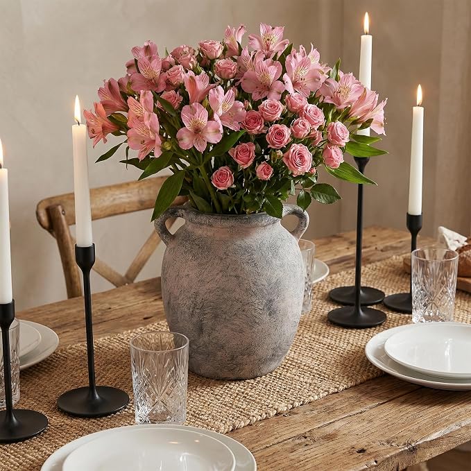 7.28 Inch Vintage Large Ceramic Flower Vase | Handle Pottery Terracotta Vases for Living Room Dining Bedroom Table Decor Festive Decor Housewarming Gift
