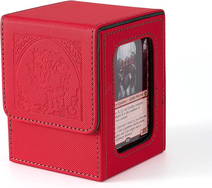 Venssu MTG Deck Box with Commander Display, Goblin Card Deck Case Fits 120 Single Sleeved Cards, TCG Card Storage Box with 2 Dividers and 1 Toploader (Red＆Green)
