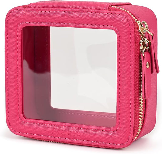 Aveniee Mini Clear Makeup Bag, Small Cosmetic Bags Travel Toiletry Pouch Organizer, TSA Approved Make up Case with Zipper, Car Bag for Essentials,Hotpink