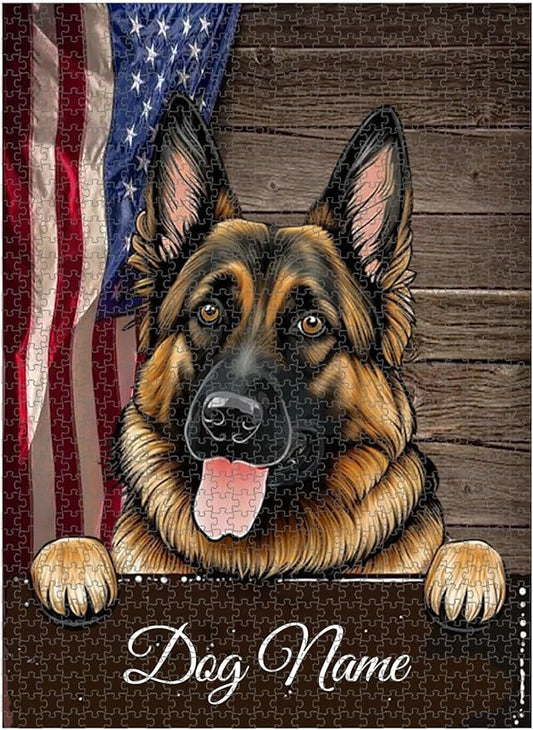 Custom Wooden Jigsaw Puzzles with Your Dog's Name on German Shepherd Art Print - 300 500 1000PCS Puzzles Game and Home Wall Decor