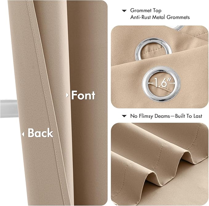 MIULEE Blackout Curtains for Bedroom 2 Panels 29 x 40 Inch Long Beige | Thermal Insulated, Living Room Darkening Grommet Drapes, Noise Reducing, Light Blocking Window Treatments