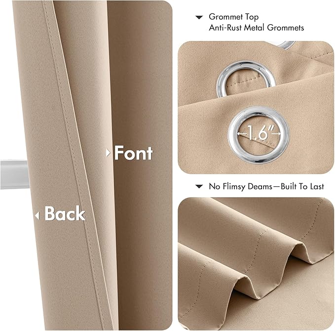 MIULEE Blackout Curtains for Bedroom 2 Panels 50 x 63 Inch Long Beige | Thermal Insulated, Living Room Darkening Grommet Drapes, Noise Reducing, Light Blocking Window Treatments