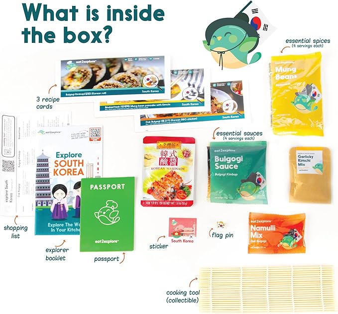 Cooking Kits for Kids - Interactive & Educational Set with 3 Recipe Cards, Key Ingredients & Cooking Tools - Ideal Idea for Kids who Love to Create Meals (South Korea Edition)