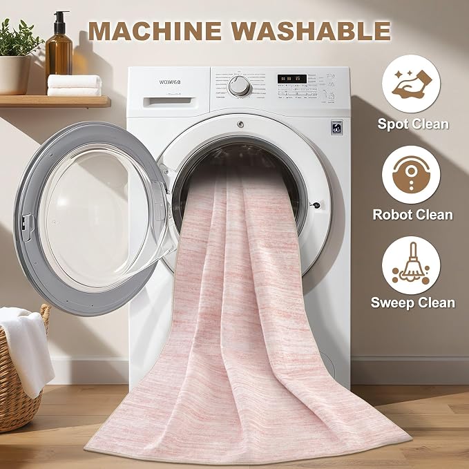Nakagishi Boho 10x14 Area Rug Living Room Rugs Machine Washable Pink | Soft, Pet & Kid Friendly, Carpet for Living Room/Bedroom/Office/Kitchen/Nursery, Daily Home Decor Stain Resistant Moroccan