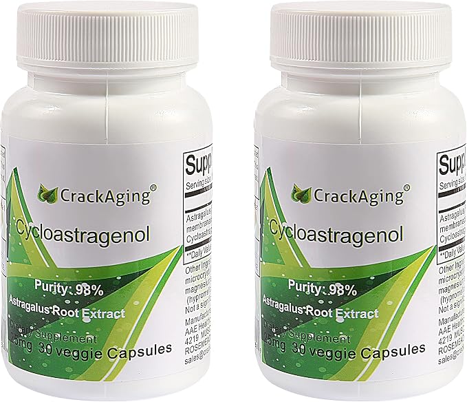 Crackaging Cycloastragenol 98% Telomere Support 25mg, 60 Capsules in 2 Bottles