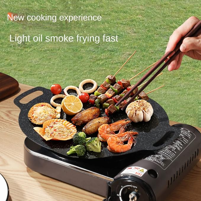 Multi-Function Medical Stone Grill Pan Non-Stick Pan,Korean BBQ Grill Pan, Compatible for Induction, Gas Stove, Electric Cooktop, Indoor or Outdoor Grilling (12 In)