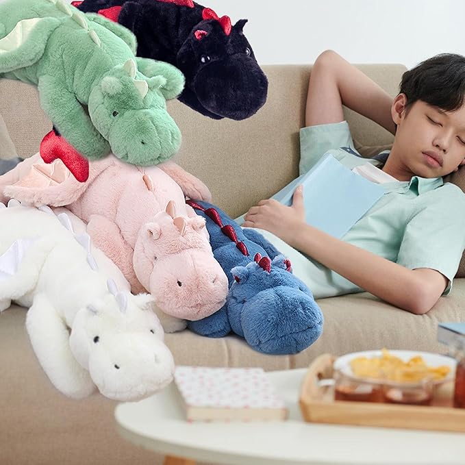 ARELUX Large 37in Cute Dragon Stuffed Animals Plush Toy Soft Black Pterosaur Plushie Giant Fuzzy Dinosaur Pillow Plushies with Wings Cuddly for Friends Family Member