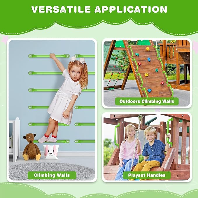 Dolibest 6 Pack 17-Inch Safety Handle, Heavy Duty Metal Safety Playground Handles, Indoor Monkey Bars, Playset Grab Handles for Kids Playhouse, Climbing Frame, Treehouse, Swing Set Accessories -Green