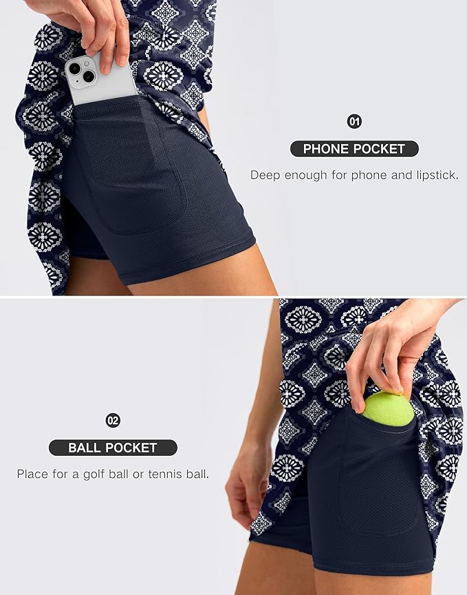 Women's 18" Skorts with 4 Side Pockets High Waisted Long Golf Skirt | Soft, Lightweight, Stretch, Breathable, Mesh Built-in Shorts, Athletic, Tennis, Dressy, Casual