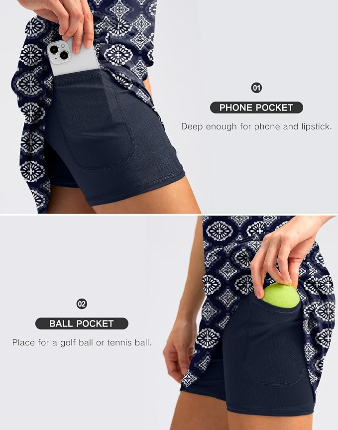 Women's 18" Skorts with 4 Side Pockets High Waisted Long Golf Skirt | Soft, Lightweight, Stretch, Breathable, Mesh Built-in Shorts, Athletic, Tennis, Dressy, Casual