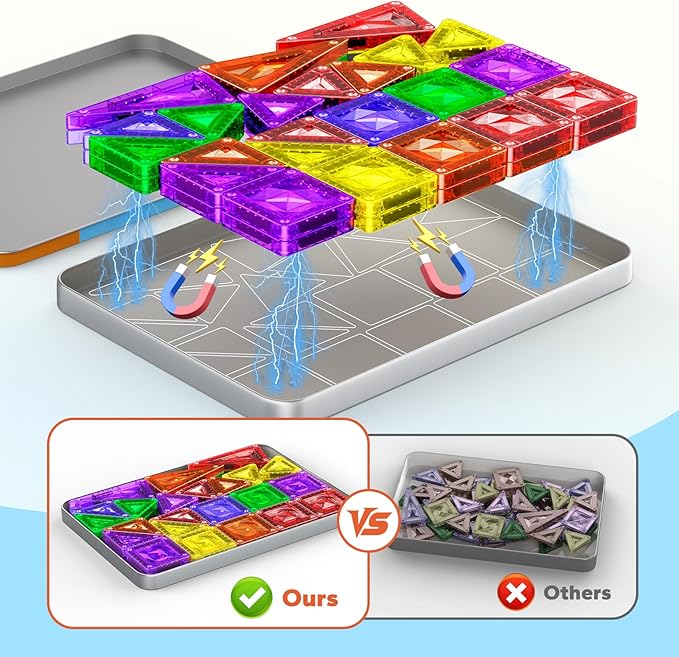 Mini Magnetic Tiles for Kids Ages 4-8, 45PCS Diamond Pattern Magnetic Tiles Travel Set with Case, Portable Building Toys Creativity Boosting Sensory Toys for Toddler Boys Girls Halloween Birthday Gift