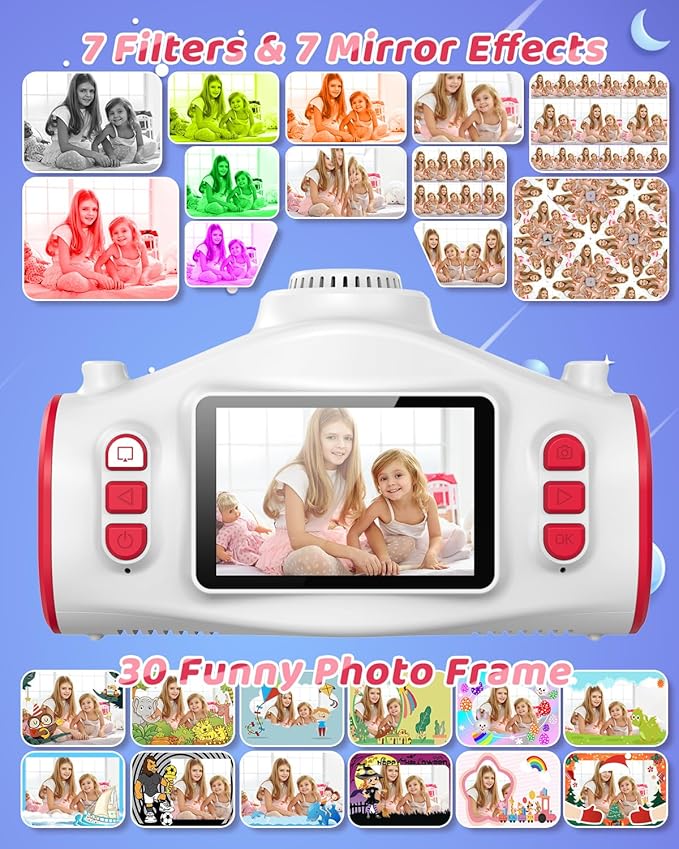 Kids Camera, Camera for Kids with Projector, Offers Projection, 48MP Photography, 1080p Video Recording, Kids Digital Camera Christmas Birthday Gifts for Boys Girls Age 3+ (Red)