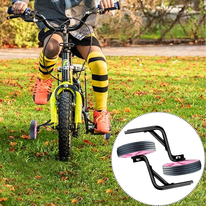 1 Pair Bicycle Auxiliary Wheel Bike Training Wheels Stronger Version Heavy Duty Rear Bicycle Stabilizers Accessories (Pink, 14in)