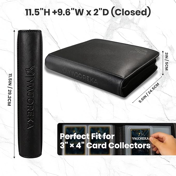 Toploader Binder 4 Pocket, Holds 128 Toploaders, Double-Sided Card Storage Binder for 3" x 4" Rigid Cards, PU Leather Album for Trading Cards & Sports Cards(black)