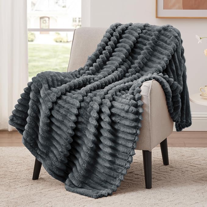 EXQ Home Gentle Soft Fleece Throw Blanket – Cozy Lightweight Blanket for Couch Bed – All-Season Warm Fuzzy Flannel Blanket for Women Mom Her – Gifts for Birthday(50"x60",Charcoal Grey)
