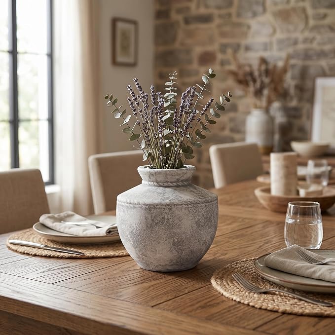 Rustic Farmhouse Vase 6 Inch Small Ceramic Flower Vases Decorative Vintage Pottery Vase for Home Decor Living Room Kitchen Coffee Table Bedroom Shelf Centerpiece