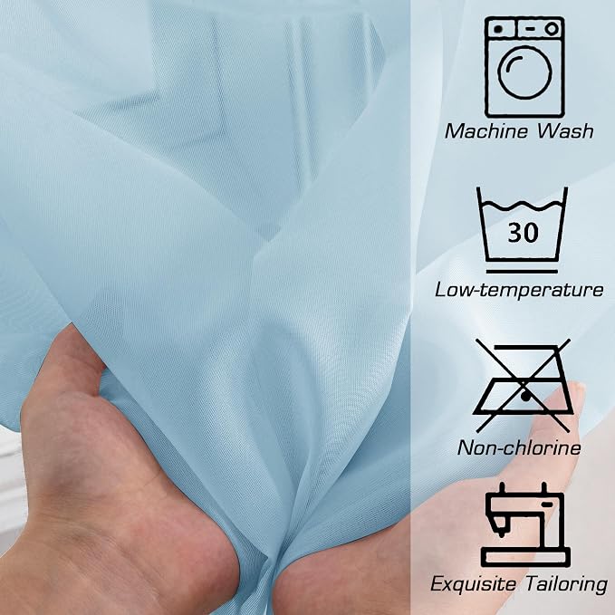 OWENIE Sheer Curtains 96 inches Long for Bedroom Living Room, Solid Light Filtering Fimly Sheer Curtains with Rod Pocket Top, Soft Sheer Long Curtains, Each 42Wx96L inch, Sky Blue