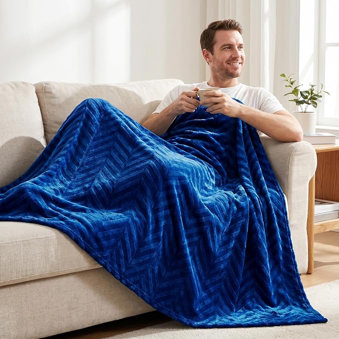 Whale Flotilla Flannel Fleece Throw Blanket for Couch Sofa Bed, Soft Velvet Lightweight Throws Plush Fluffy Chevron Design Decorative Blankets for All Season, 50x60 Inch, Royal Blue | Lightweight Breathable Soft Sofa Throws, Plush Fluffy Chevron Design...