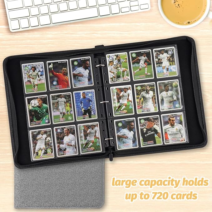 GERMUN 9 Pocket Card Binder, Premium Zip Trading Card Binder, 720 Double Sided Pocket PU Card Collection Binder, Collector Card Album, Card Folder for MTG, TCG, Sports Cards, Game Cards (Grey2)