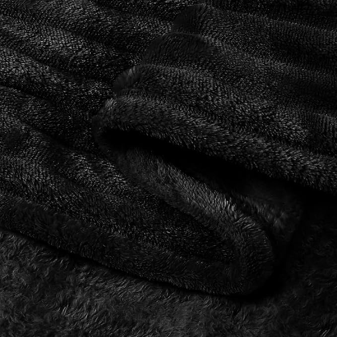 BEDELITE Ribbed Jacquard Black Fleece Throw Blanket for Couch, 50x60 Inch | Soft Warm Decorative Fluffy Blanket, Cozy Plush Lightweight Fuzzy Throw Blanket for Bed Sofa Home Room Decor, Gift for Women