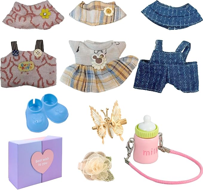 17cm Doll Clothes Set (No Doll) – 3-Pack Handmade Outfits with Accessories for 6.7” Dolls, Premium Cotton Clothing with Gift-Ready Packaging, Perfect for Dress-Up and Collectors (F12, 3)