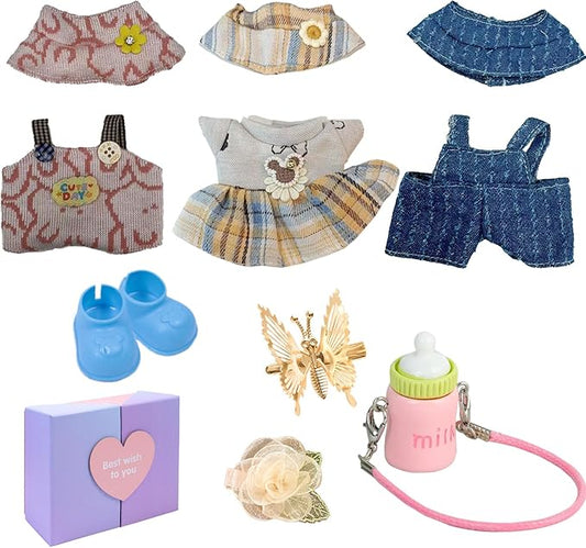 17cm Doll Clothes Set (No Doll) – 3-Pack Handmade Outfits with Accessories for 6.7” Dolls, Premium Cotton Clothing with Gift-Ready Packaging, Perfect for Dress-Up and Collectors (F12, 3)