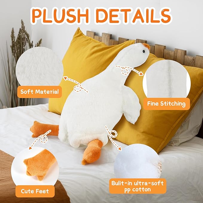 Goose Stuffed Animal Plush Toy Cute White Duck Stuffed Plush Super Soft Furry Swan Hugging Pillow Plushies for Home Decor